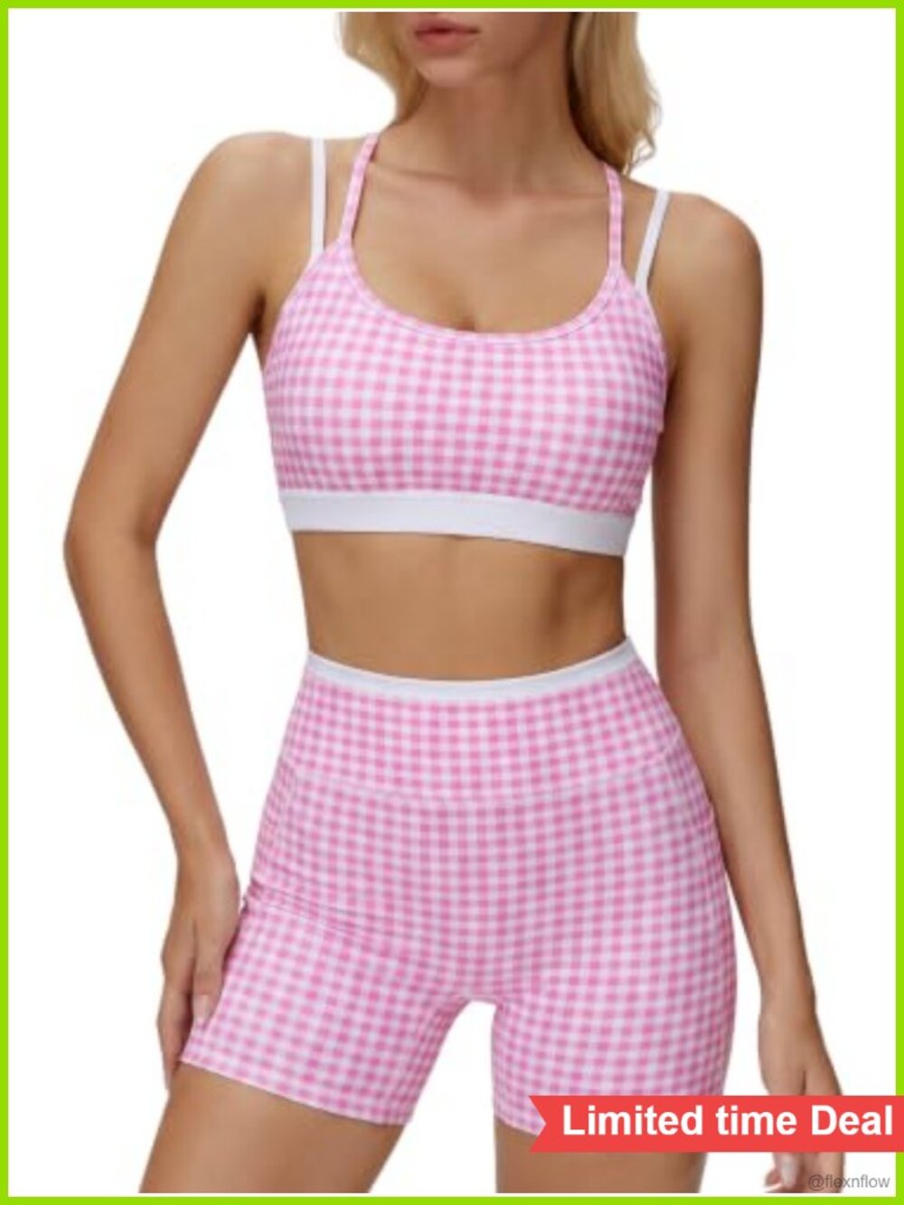 Gingham Workout Set Sports Bra & Shorts Double Layer Activewear